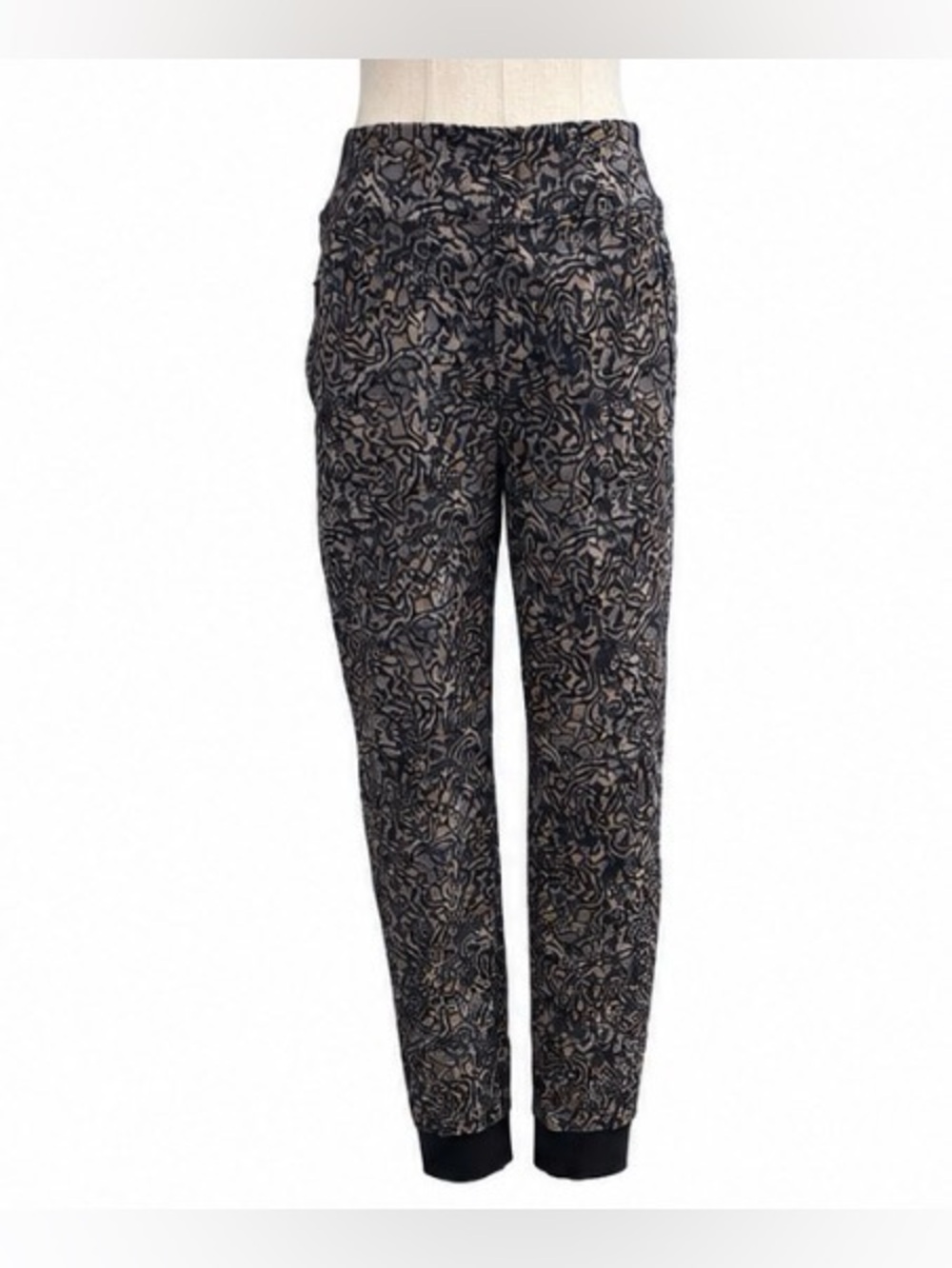 Athleta Printed Jogger Pants Size 10 Black Gray Zip Pocket Tapered Ankle